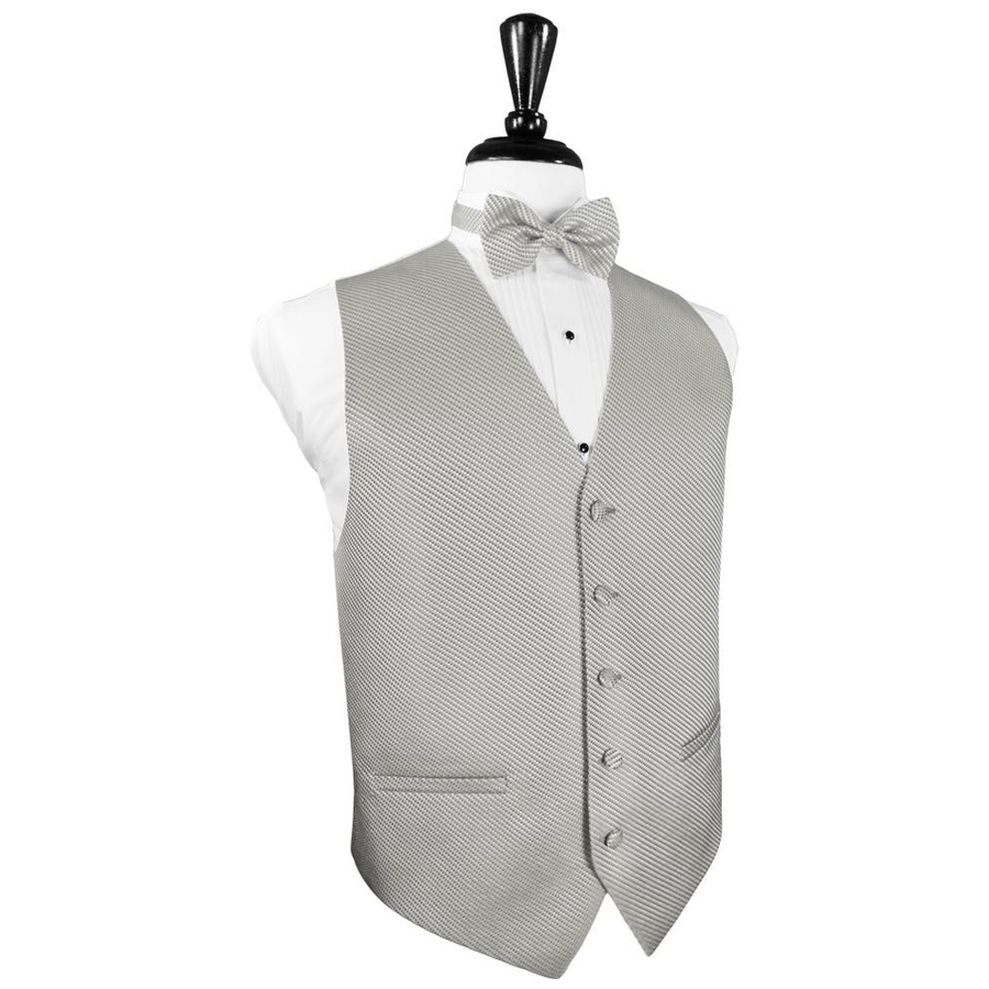 Dress Form Displaying A Platinum Venetian Mens Wedding Vest