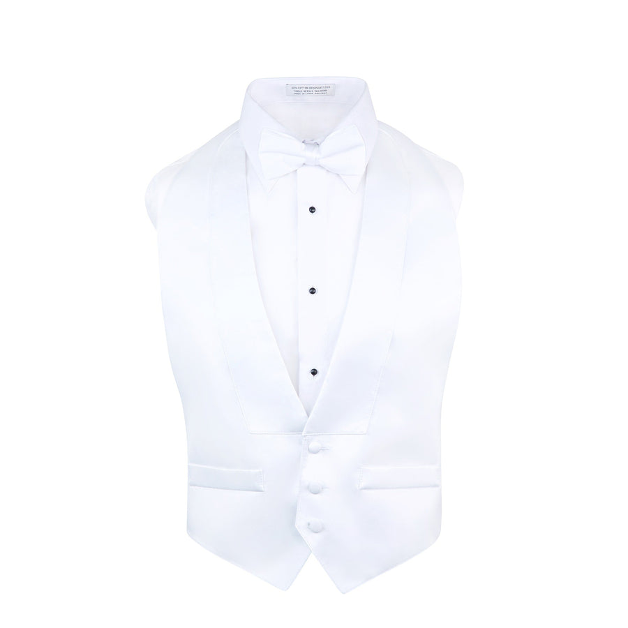 Men's Satin Backless Vest & Bow Tie Set - White