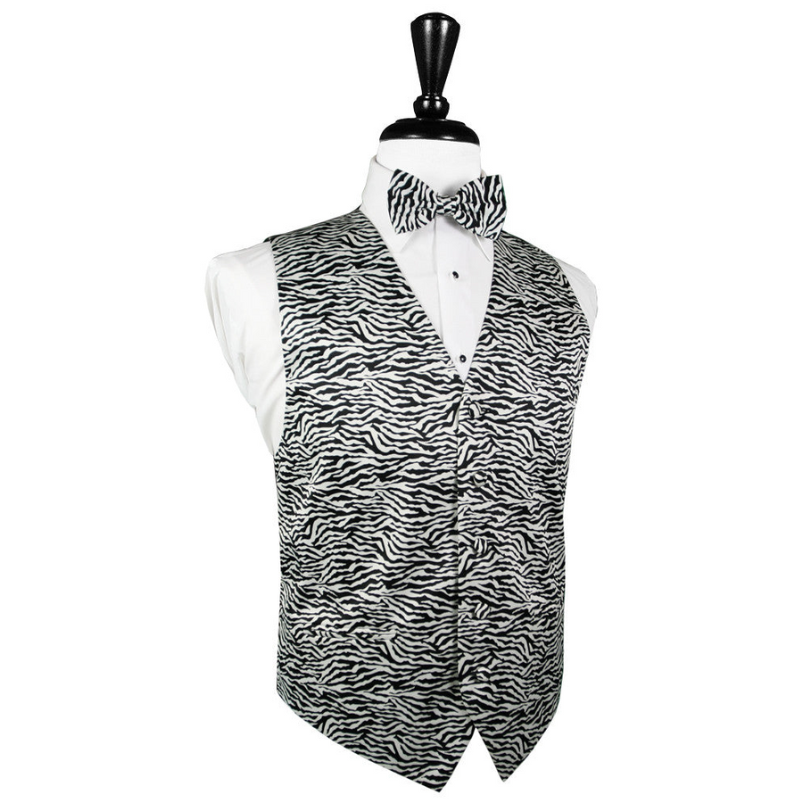 Dress Form Displaying A Zebra Print Mens Wedding Vest